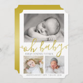 エレガント金ゴールドスクリプトのコラージュ写真誕生 案内状 (正面/裏面)