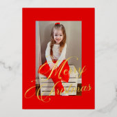 エレガント金ゴールドスクリプトの赤枠の写真 箔シーズンカード (正面)