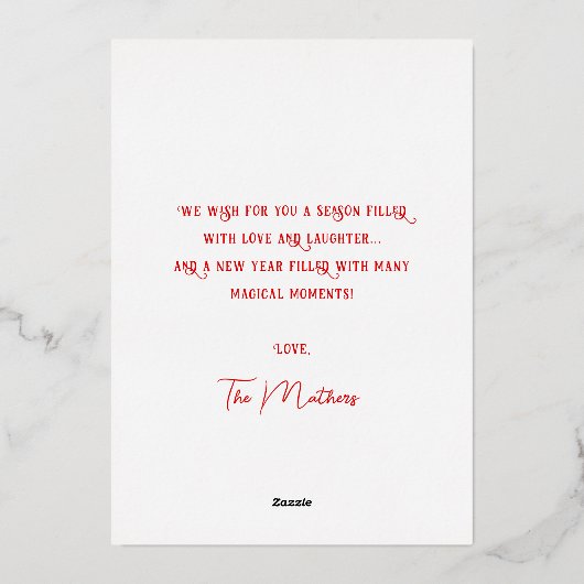 エレガント金ゴールドスクリプトの赤枠の写真 箔シーズンカード (裏面)