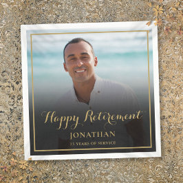 エレガント金ゴールドスクリプトの退職パーティー写真 スタンダードカクテルナプキン