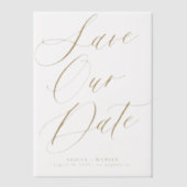 エレガント金ゴールドスクリプトオーバーレイ結婚式の日付を保存 ベラム紙招待状 (正面)