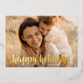エレガント金ゴールドスクリプトクリスマスフォトハッピー 箔シーズンカード (正面)