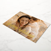 エレガント金ゴールドスクリプトクリスマスフォトハッピー 箔シーズンカード (回転した状態)