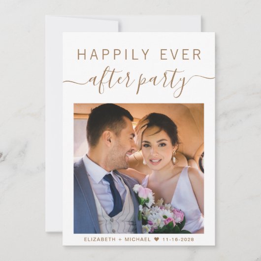 エレガント金ゴールドスクリプトフォトウェディングレセプション 招待状 (正面)