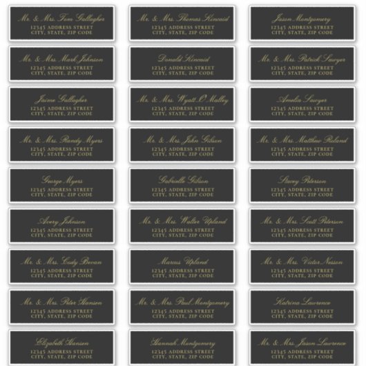 エレガント金ゴールドスクリプトブラックゲスト住所 シール (正面)