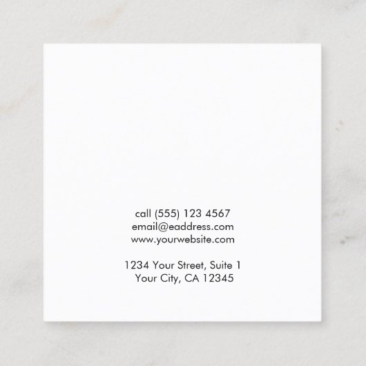 エレガント金ゴールドスクリプトヘアクリップ表示カード スクエア名刺 (裏面)