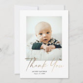 エレガント金ゴールドスクリプトベビー写真 サンキューカード (正面)
