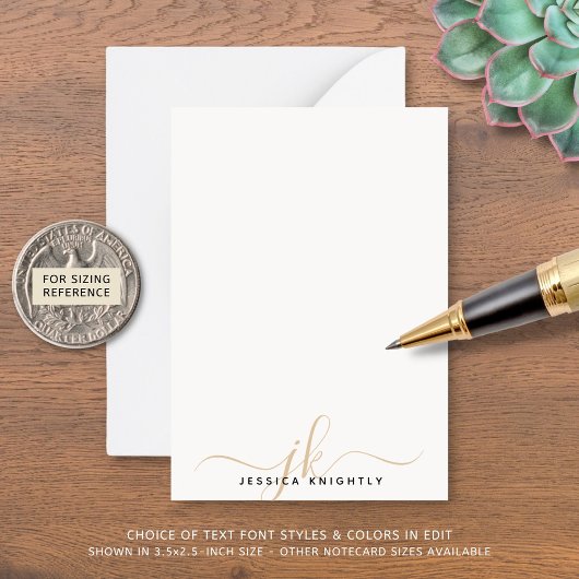 エレガント金ゴールドスクリプトモノグラムイニシャルミニマル ノートカード