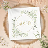 エレガント金ゴールドスクリプトモノグラムイニシャル緑 スタンダードカクテルナプキン