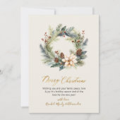 エレガント金ゴールドスクリプトリースグリーナリークリスマスカード シーズンカード (正面)