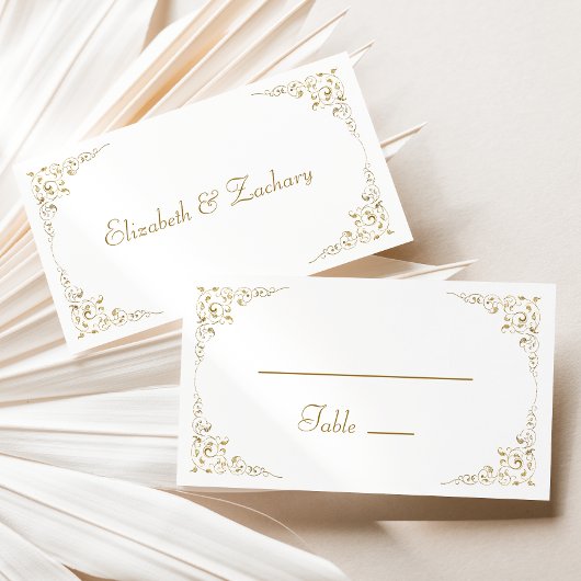 エレガント金ゴールドスクリプトヴィンテージ結婚植物学 プレイスカード