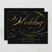 エレガント金ゴールドスクリプト予算結婚式招待状 (正面/裏面)