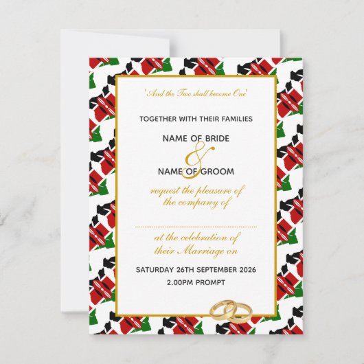 エレガント金ゴールドスクリプト付きケニヤ結婚国旗 招待状 (正面)