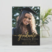 エレガント金ゴールドスクリプト写真の卒業招待状 招待状 (スタンド正面)