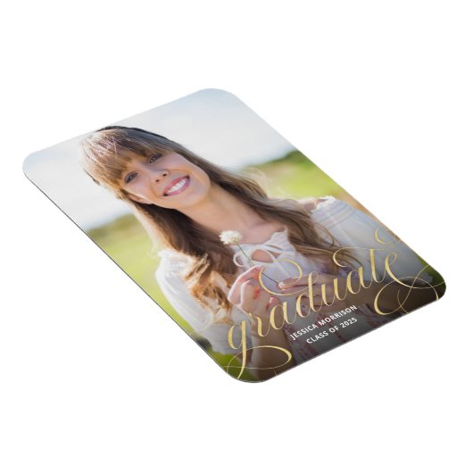 エレガント金ゴールドスクリプト写真の卒業発表 マグネット (右側)