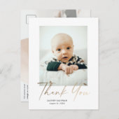 エレガント金ゴールドスクリプト写真ベビーありがとう ポストカード (正面/裏面)
