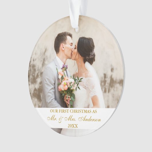 エレガント金ゴールドスクリプト初めてのクリスマス2 Photo オーナメント (正面)