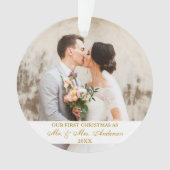 エレガント金ゴールドスクリプト初めてのクリスマス2 Photo オーナメント (正面)