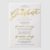 エレガント金ゴールドスクリプト卒業パーティーオーバーレイ ベラム紙招待状 (正面)