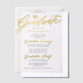 エレガント金ゴールドスクリプト卒業パーティーオーバーレイ ベラム紙招待状 (オフセット)