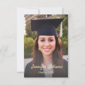 エレガント金ゴールドスクリプト卒業フォトブラック サンキューカード (裏面)