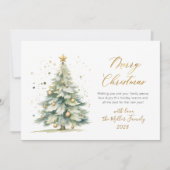 エレガント金ゴールドスクリプト水の色クリスマスツリー シーズンカード (正面)