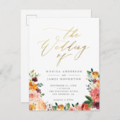 エレガント金ゴールドスクリプト水カラーフローラ結婚の インビテーションポストカード (正面/裏面)