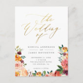 エレガント金ゴールドスクリプト水カラーフローラ結婚の インビテーションポストカード (正面)
