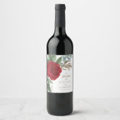 エレガント金ゴールドスクリプト赤フローラ結婚の ワインラベル (正面)