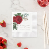 エレガント金ゴールドスクリプト赤フローラ結婚の 縁ありカクテルナプキン (インサイチュ)