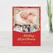 エレガント金ゴールドスクリプト雪モダン片レッドフェスティバル シーズンカード (正面)