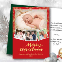 エレガント金ゴールドスクリプト雪モダン片レッドフェスティバル