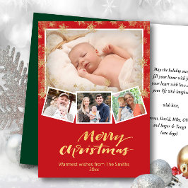 エレガント金ゴールドスクリプト雪モダン片レッドフェスティバル シーズンカード