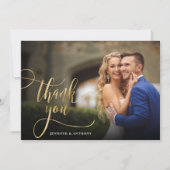 エレガント金ゴールドスクリプト2写真結婚のサンキューカード サンキューカード (正面)