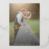 エレガント金ゴールドスクリプト2写真結婚のサンキューカード 箔招待状 (正面)