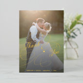 エレガント金ゴールドスクリプト2写真結婚のサンキューカード 箔招待状 (立ち正面)