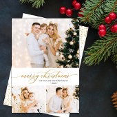 エレガント金ゴールドスクリプト3フォトコラージクリスマスカード シーズンカード
