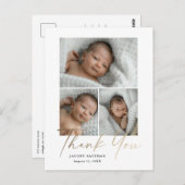 エレガント金ゴールドスクリプト3写真ベビーありがとう ポストカード (正面/裏面)