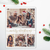 エレガント金ゴールドスクリプト4フォトコラージクリスマス シーズンカード