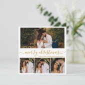 エレガント金ゴールドスクリプト4フォトコラージクリスマス シーズンカード (スタンド正面)