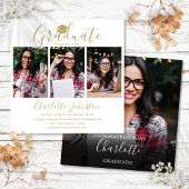 エレガント金ゴールドスクリプト4写真卒業パーティー 招待状