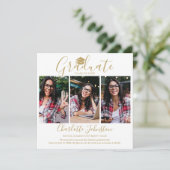 エレガント金ゴールドスクリプト4写真卒業パーティー 招待状 (スタンド正面)