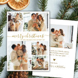エレガント金ゴールドスクリプト5フォトコラージクリスマス シーズンカード<br><div class="desc">エレガントモダンシンプル書道金ゴールドScript 5 Photo Collage Merry Christmas Holiday Card.このフェスティバル、ミニマリスト、5枚(5)の写真の休日グリーティングカードのテンプレートは、グリッドの写真のコラージュを備えかわいらして、「メリークリスマス」と言う！「メリークリスマス」の挨拶文字書は、白い色の背景の金ゴールドでお洒落は、美しい手でレタ渦巻形のーのスワッシュテールフォントタイポグラフィや書道のスクリプトで書かれている。白と1つの水平写真テンプレートに小さなハートドードルを持つ挨拶メッセージテンプレートの反対側で。このかわいらしパーソナライズされた写真のカスタムクリスマスカー素晴らしドは、この冬の休暇の季節に彼ら考えのあなたはの愛する人を思い出させる方法である。</div>