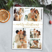 エレガント金ゴールドスクリプト5フォトコラージクリスマス シーズンカード