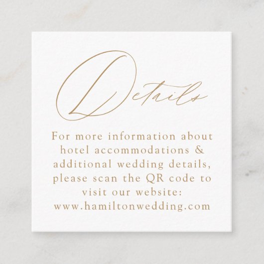 エレガント金ゴールドスクリプトQRコー結婚ドの詳細 エンクロージャーカード (正面)