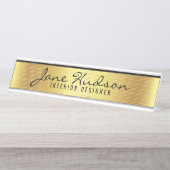エレガント金ゴールドスクリプモダントデスク名プレート デスクネームプレート (正面)