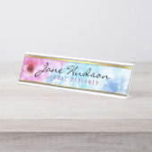 エレガント金ゴールドスクリプモダント花机の名前プレート デスクネームプレート (正面)