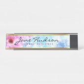 エレガント金ゴールドスクリプモダント花机の名前プレート デスクネームプレート (正面)