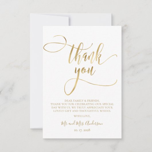 エレガント金ゴールドスクリプ結婚ト写真のサンキューカード サンキューカード (正面)