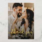 エレガント金ゴールドスクリプ結婚ト写真のサンキューカード 箔招待状 (正面)